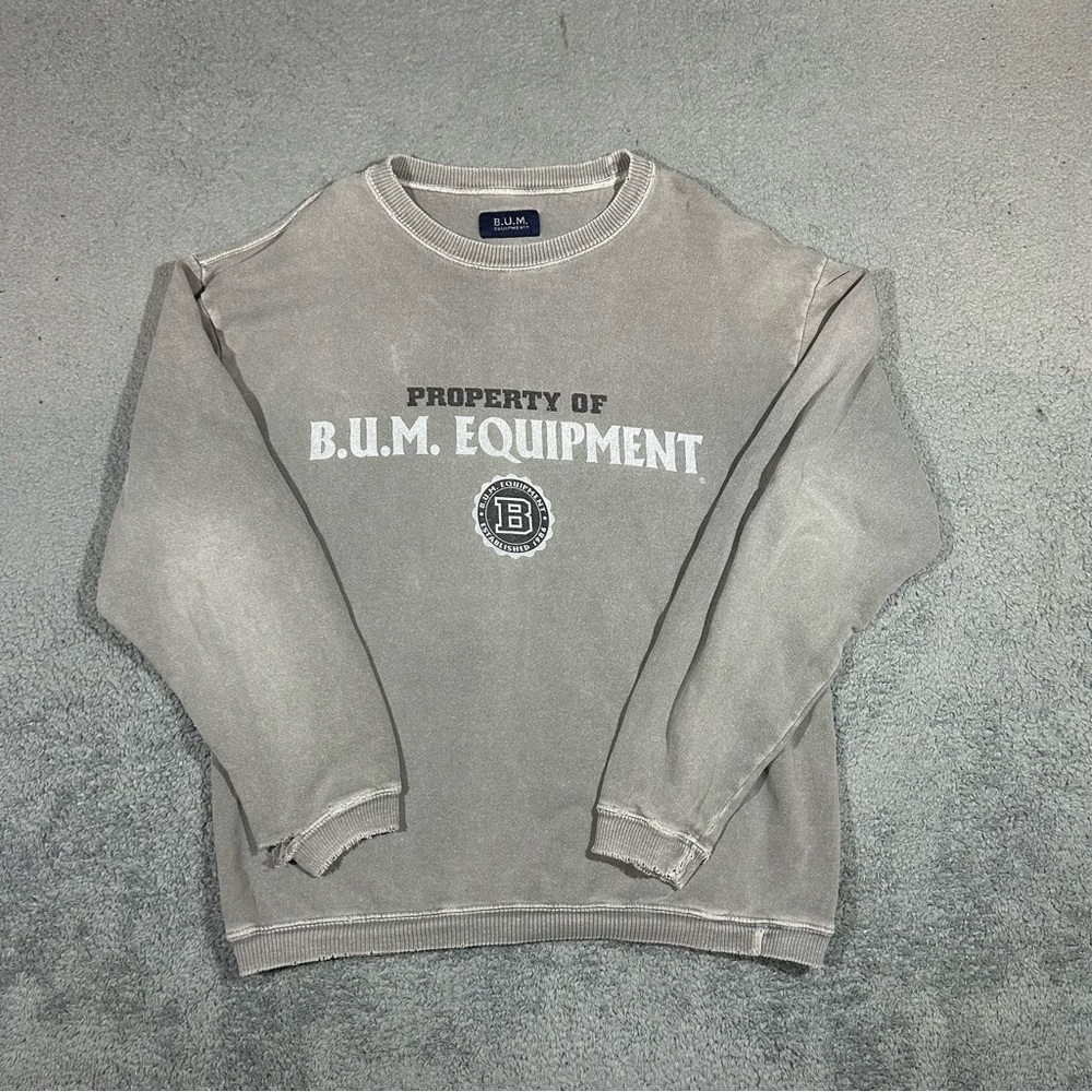 Vintage Y2K BUM Equipment Grey Sweatshirt 100% Cotton Distress Men’s Large #1736